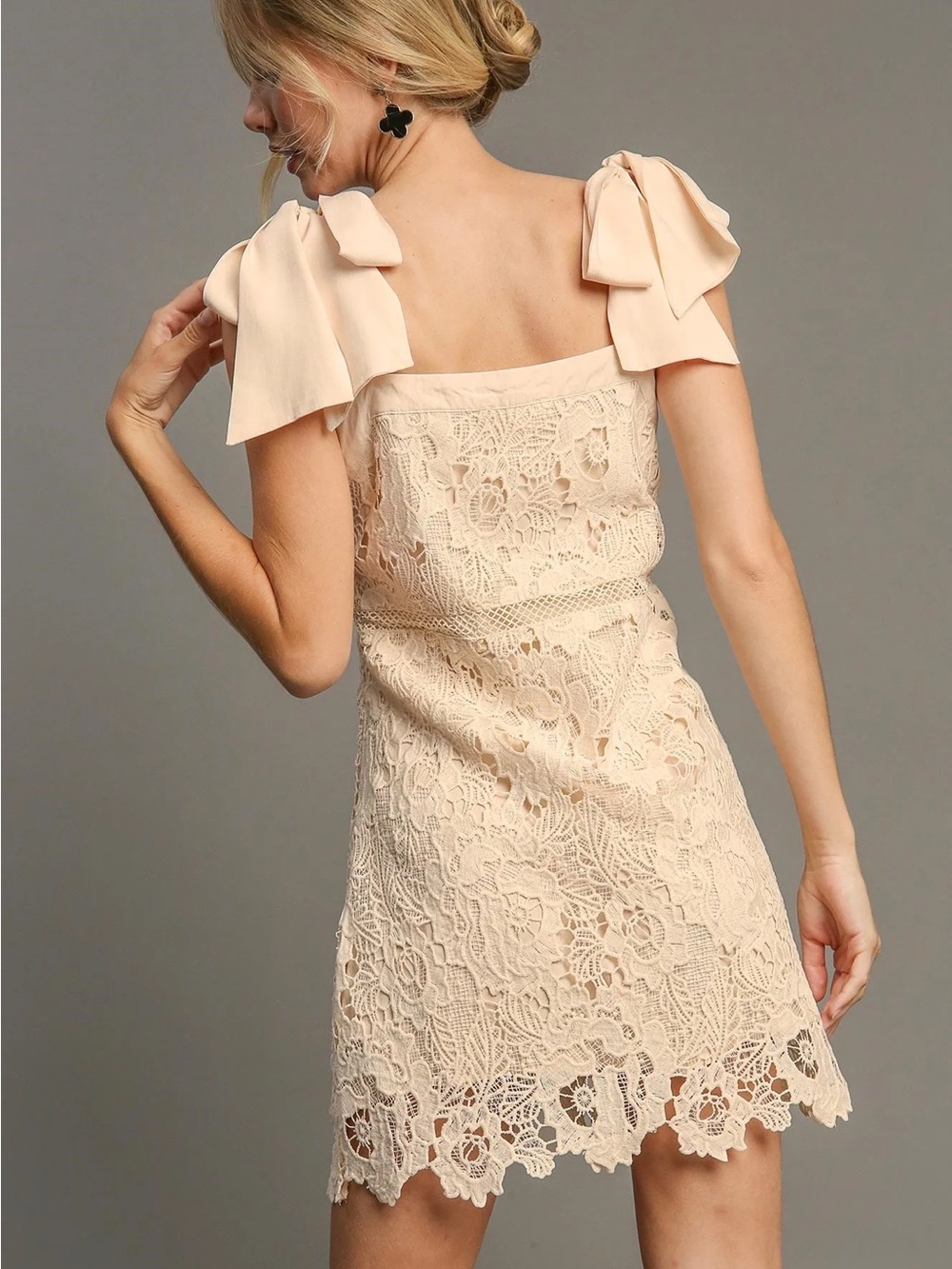 Lace Tie-Shoulder Mini Dress in Ivory